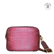 Croco Embossed Berry Twin Top Messenger - 704