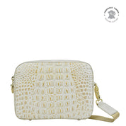 Croco Embossed Cream Gold Twin Top Messenger - 704