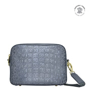 Croco Embossed Silver/Grey Twin Top Messenger - 704