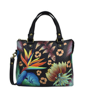 Tropical Dreams Black Satchel With Crossbody Strap - 8461