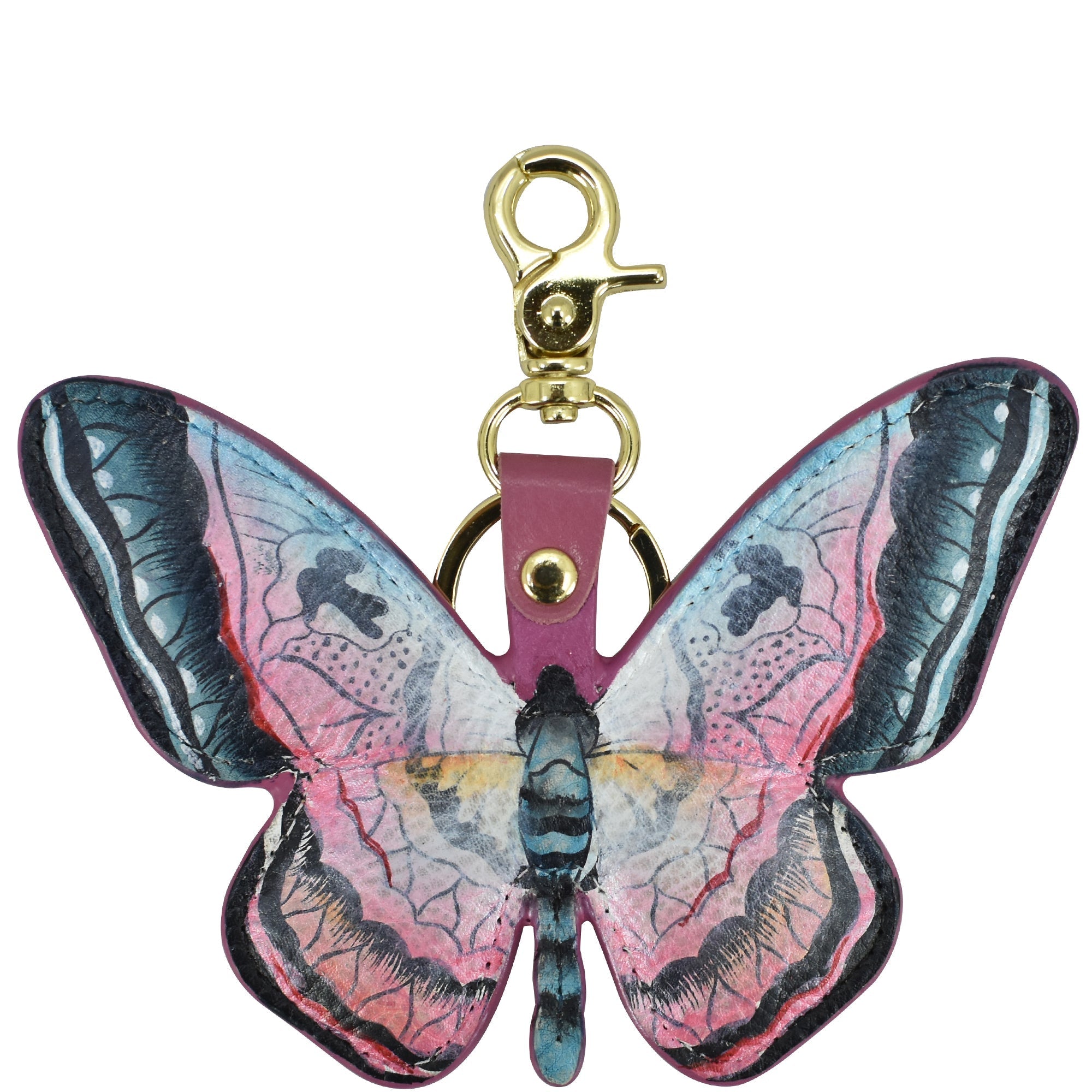 Anuschka Leather Bag Charm with Butterfly Melody painting