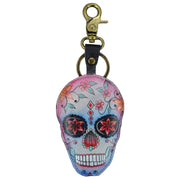 Anuschka style K0018, handpainted Leather Bag Charm. Calaveras de Azúcar painting in multi color.